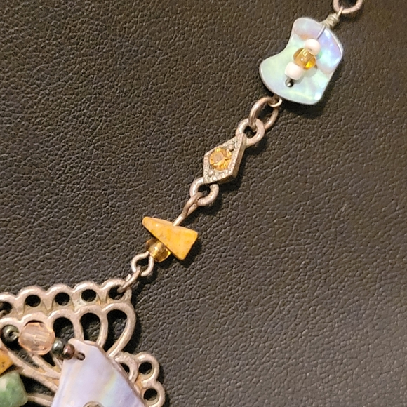 Estate Stone, Glass & Shell Charm Dangle Necklace - Picture 5 of 6